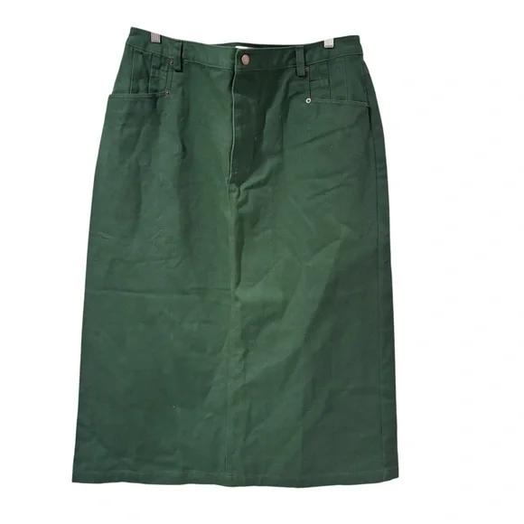 NWT Bridgewater Studio Green Denim Midi Skirt Size 18 High Waisted Casual Boho - Picture 3 of 10